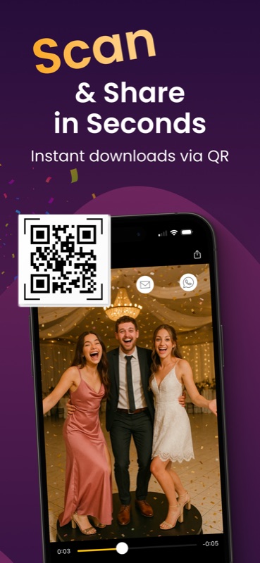 BoothLab QR code sharing screen delivering a wedding 360 video to guests